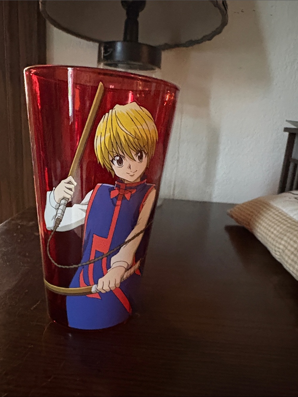 Hunter Red Glass Tumbler with Anime Character Print